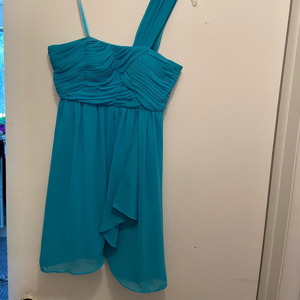 BCBG Formal one shoulder aqua dress